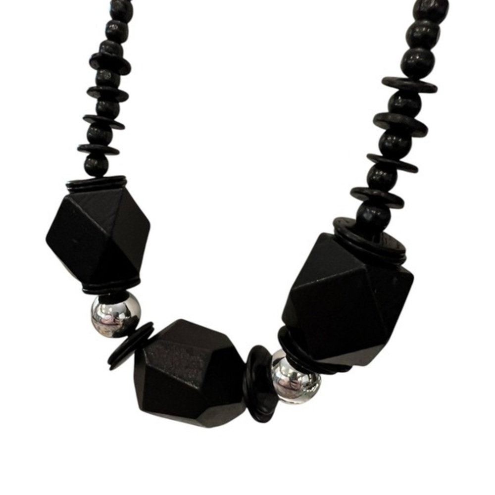 SALE!! 2 for $15 Paparazzi Wooden Bead Necklace Black Silver Earrings Discs Boho - Picture 5 of 11
